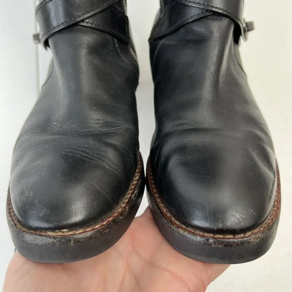 Coach Size 8 Turn Lock Riding Boots Black Leather Side Zip Stretch Panel Women’s - Picture 7 of 13